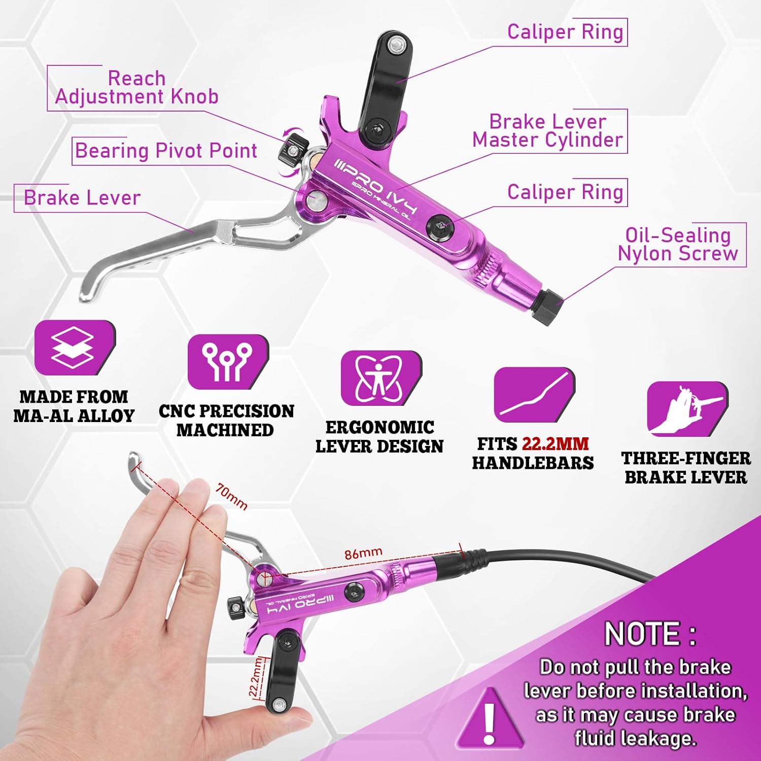 BUCKLOS IIIPRO IV4 4 Piston MTB Hydraulic Disc Brake Set, Front 850mm and Rear 1550mm Mountain Bike Hydraulic Brakes with Aluminum Alloy Caliper Lever Fit Ebike,Fat Bike Trail Bicycle XC AM DH BMX