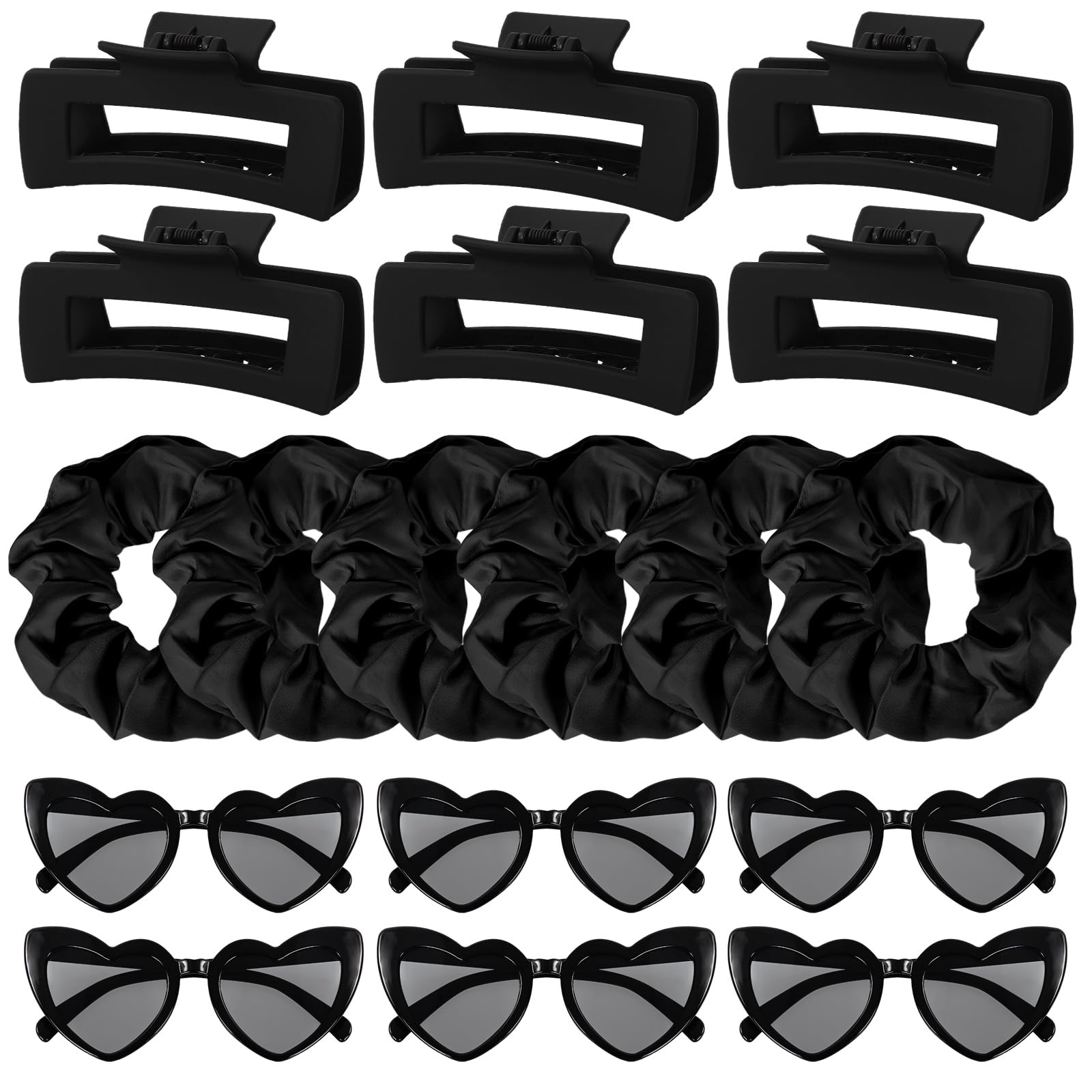 Whaline 18 Pcs Black Bridesmaid Proposal Gift Set Maid Matron of Honor Gift Hair Claw Clips Satin Scrunchies Heart Sunglasses for Wedding Bridal