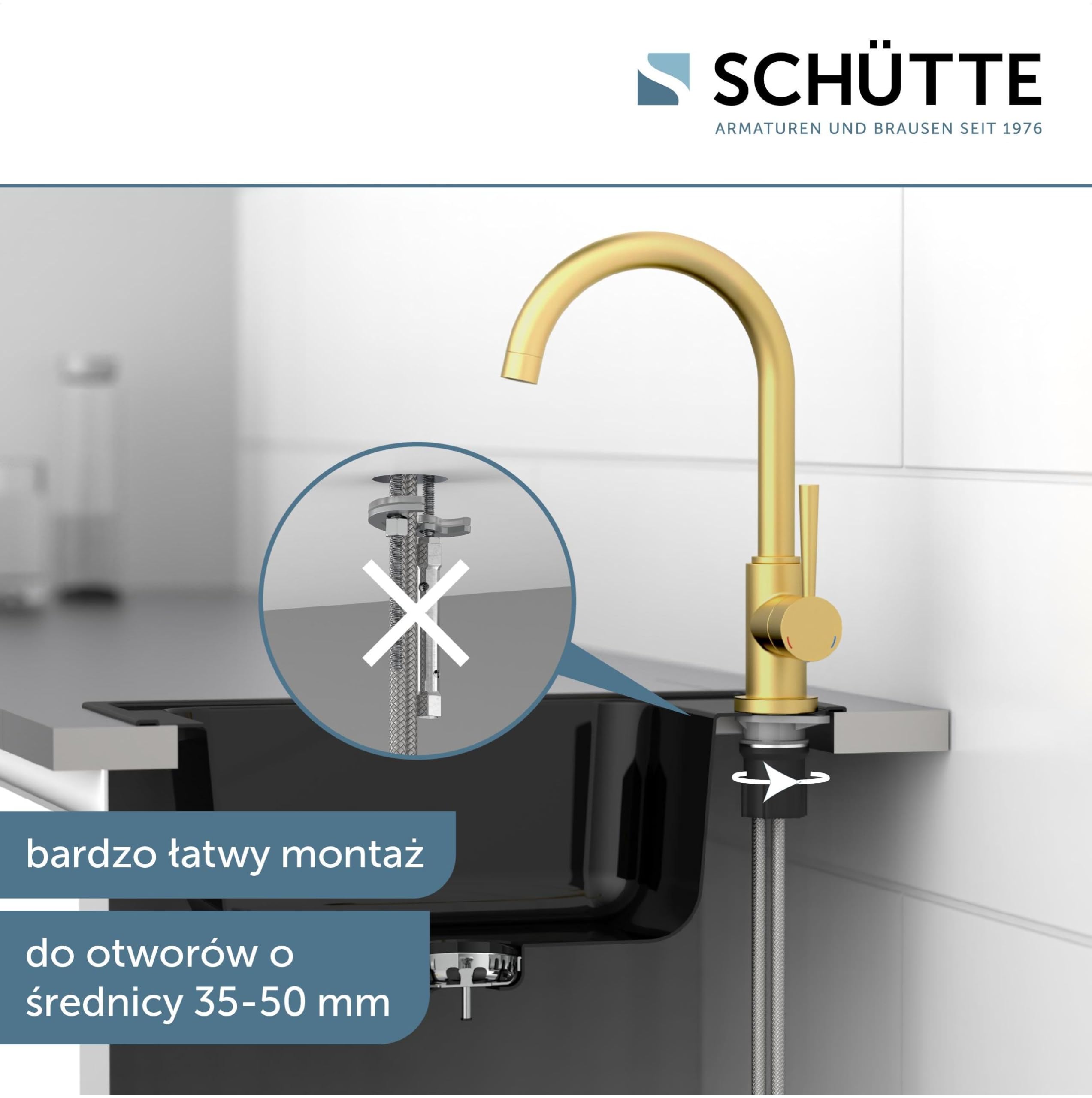 SCHÜTTE 79167 Cornwall armatura kuchenna, obracany o 360 stopni kran kuchenny, bateria mieszakowa do zlewu z mieszaczem jednouchwytowym, bateria zlewozmywakowa, złota
