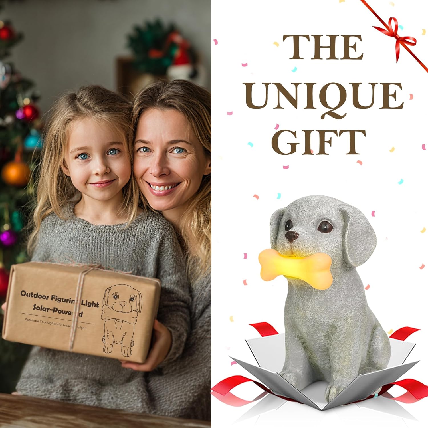 Solar Dog Garden Statues, Outdoor Puppy Figurine with Glowing Bone Light, Perfect Decor for Yard, Porch, Birthday, Christmas, or Memorial Gifts for Dog Lovers, Mom, Grandma