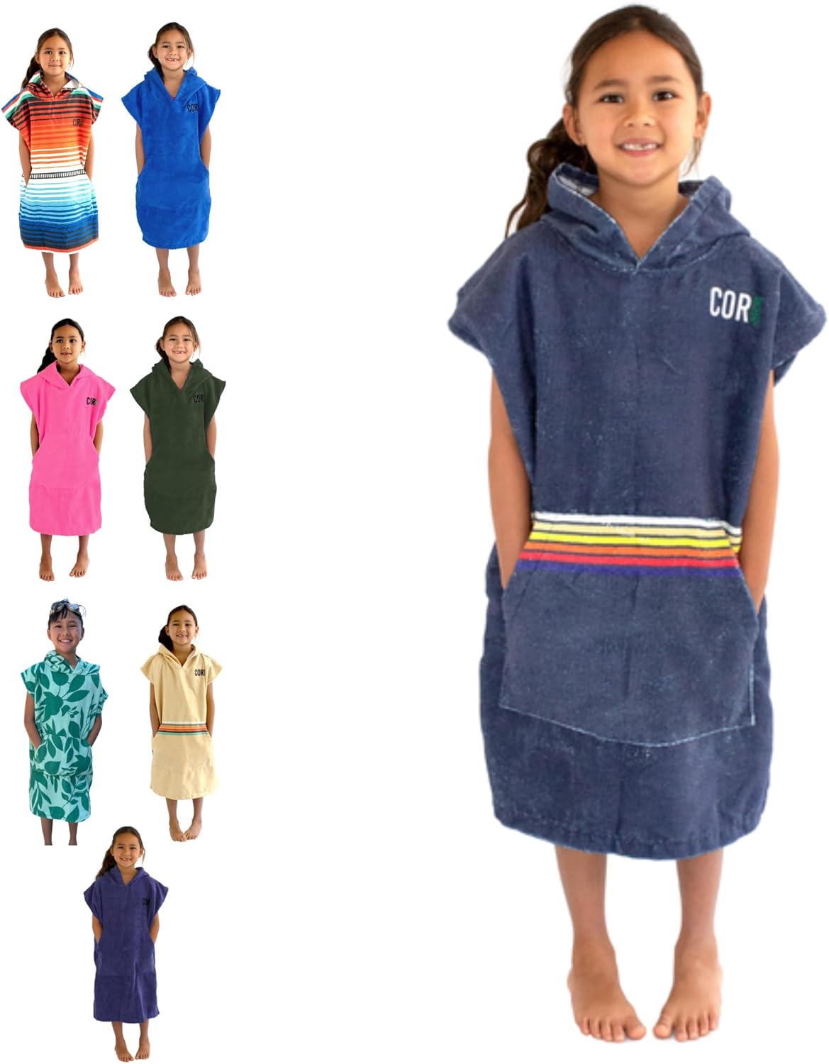 COR Childrens Unisex Poncho Towel Robe Light and Dark Blue for Kids Ages 3-10 (Knightrider)