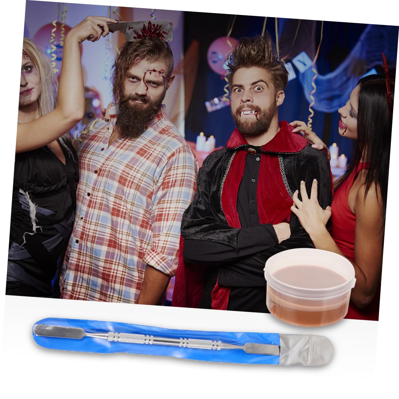 TEHAUX 4pcs Halloween Special Effects Makeup Skin Wax Set with Spatula and Stipple Sponge for Fake Wound and Scar Modeling, Face Painting Wax Kit for Costume and Cosplay