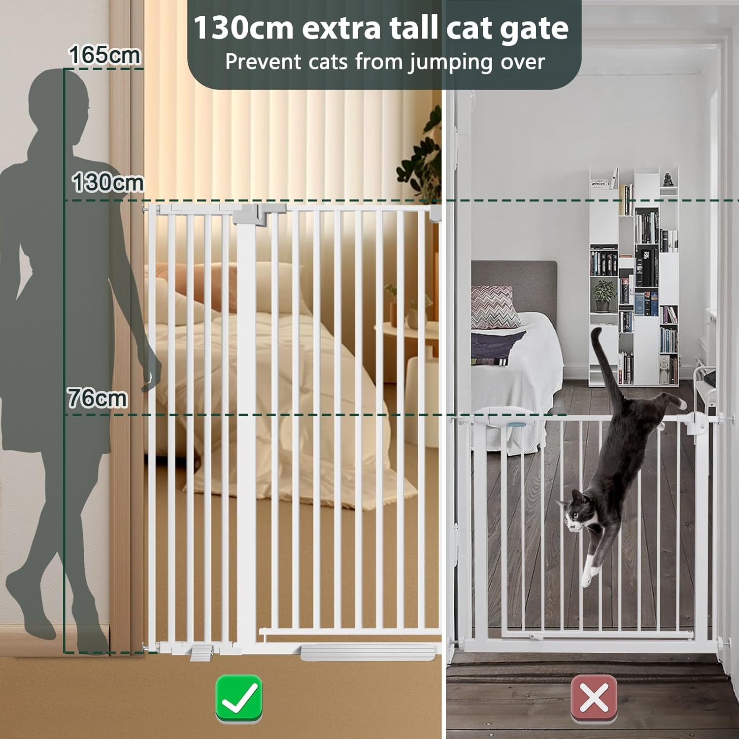 51'' Extra Tall Cat Gate for Doorways 30-40.9'' Wide, Climb Proof Pet Dog Gates for Kitten Dogs, Pressure Mounted No Drilling Cats Fence Barrier White White-51"tall 30''-40.9'' Wide