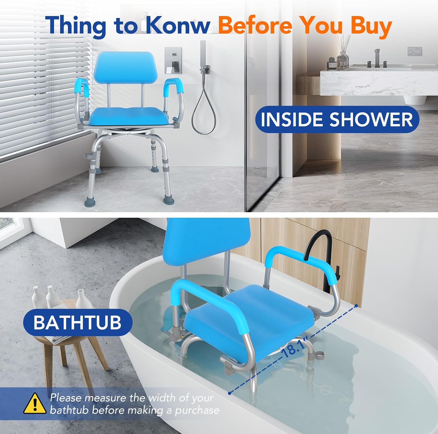 FSA/HSA Eligible 360° Swivel Shower Chair for Inside Shower, Adjustable Shower Seat with Pivoting Arm Bath Seat for Bathtub, Handicap Bathtub Chair for Senior Elderly Disabled, 4Level Height