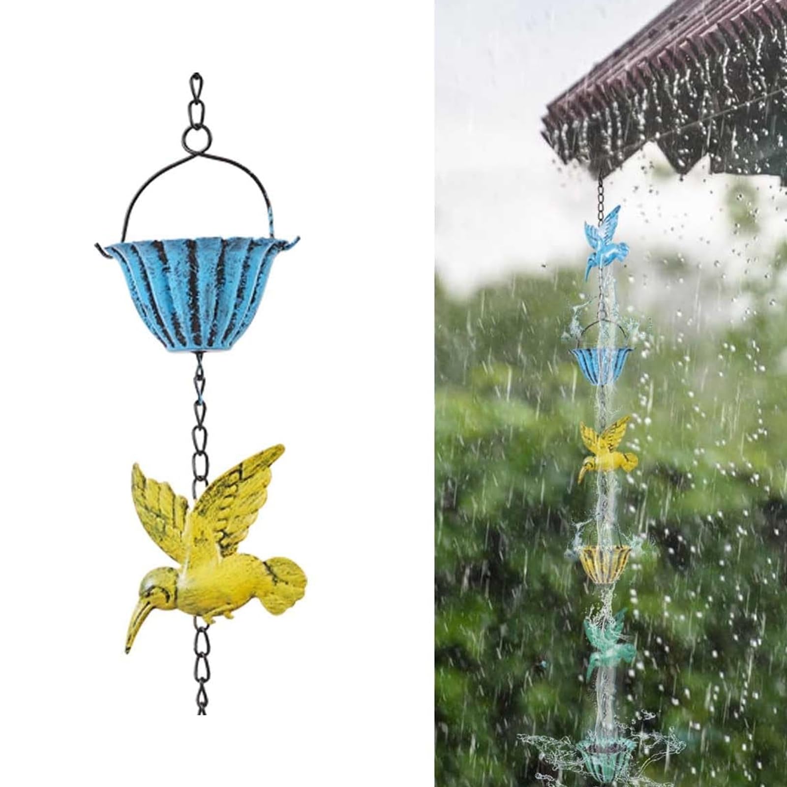 Chaîne de guidage d'eau en métal en forme d'oiseau - Solution de drainage durable pour tonnelle et terrasse - Système de flux d'eau de pluie en plein air - Chaîne en métal pour parc, couloirs et