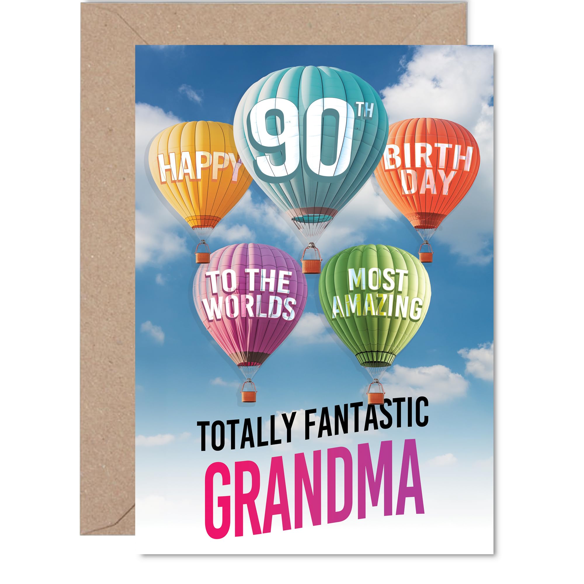 Grandma 90th Birthday Card, Most Amazing Hot Air Balloon