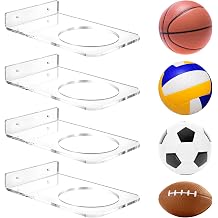 4 Pcs Basketball Holder Wall Mount, Acrylic Ball Display Rack Wall Mount Clear Sports Ball Storage Hanger for Football Soccer Volleyball Rugby