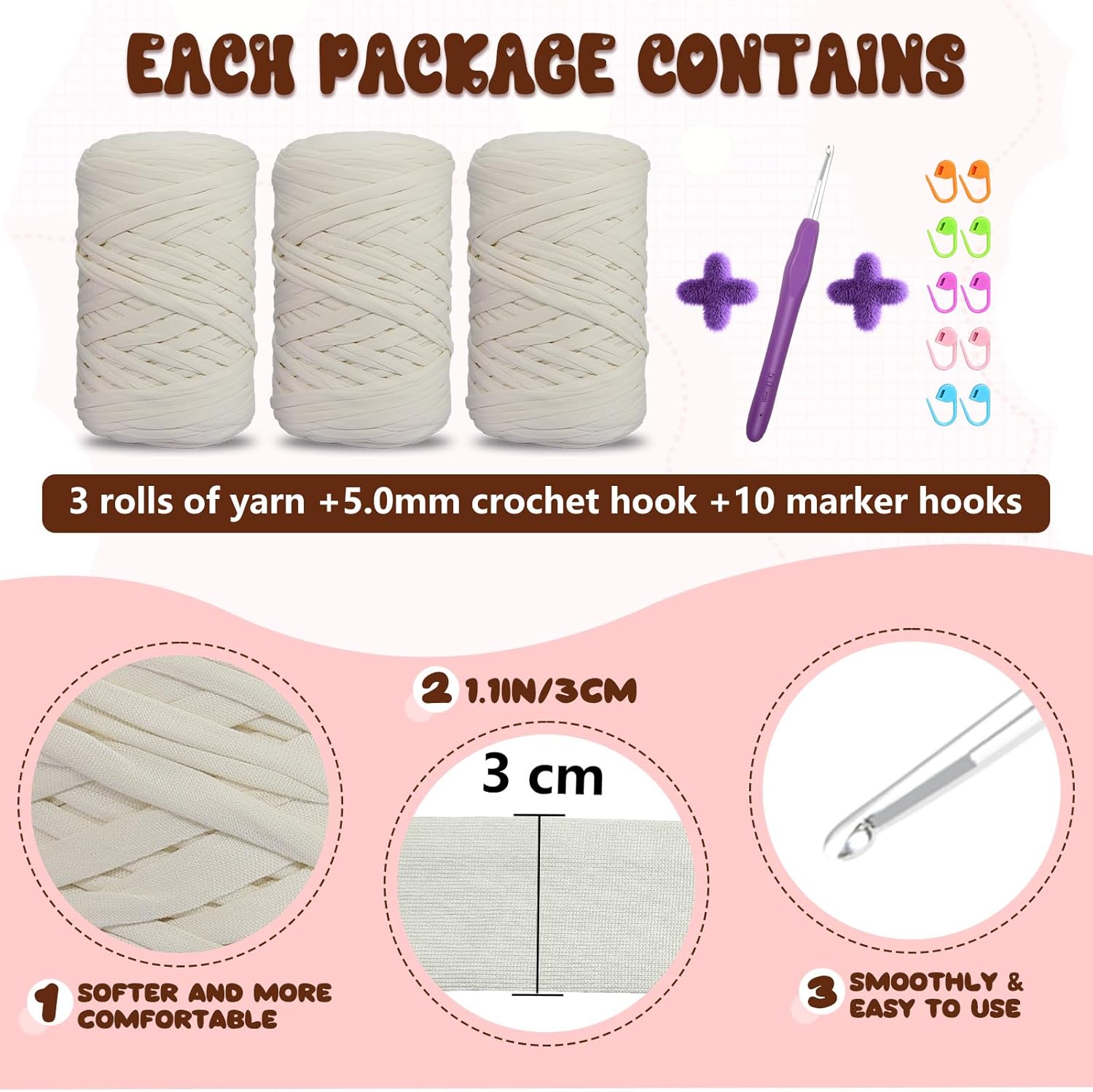 400g T-Shirt Elastic Fabric Crochet Yarn for DIY Knitting, Spaghetti Thick Crocheting Tshirt Yarn for Hand DIY Bag Basket Cushion Crocheting Projects, Home Decor(Beige)