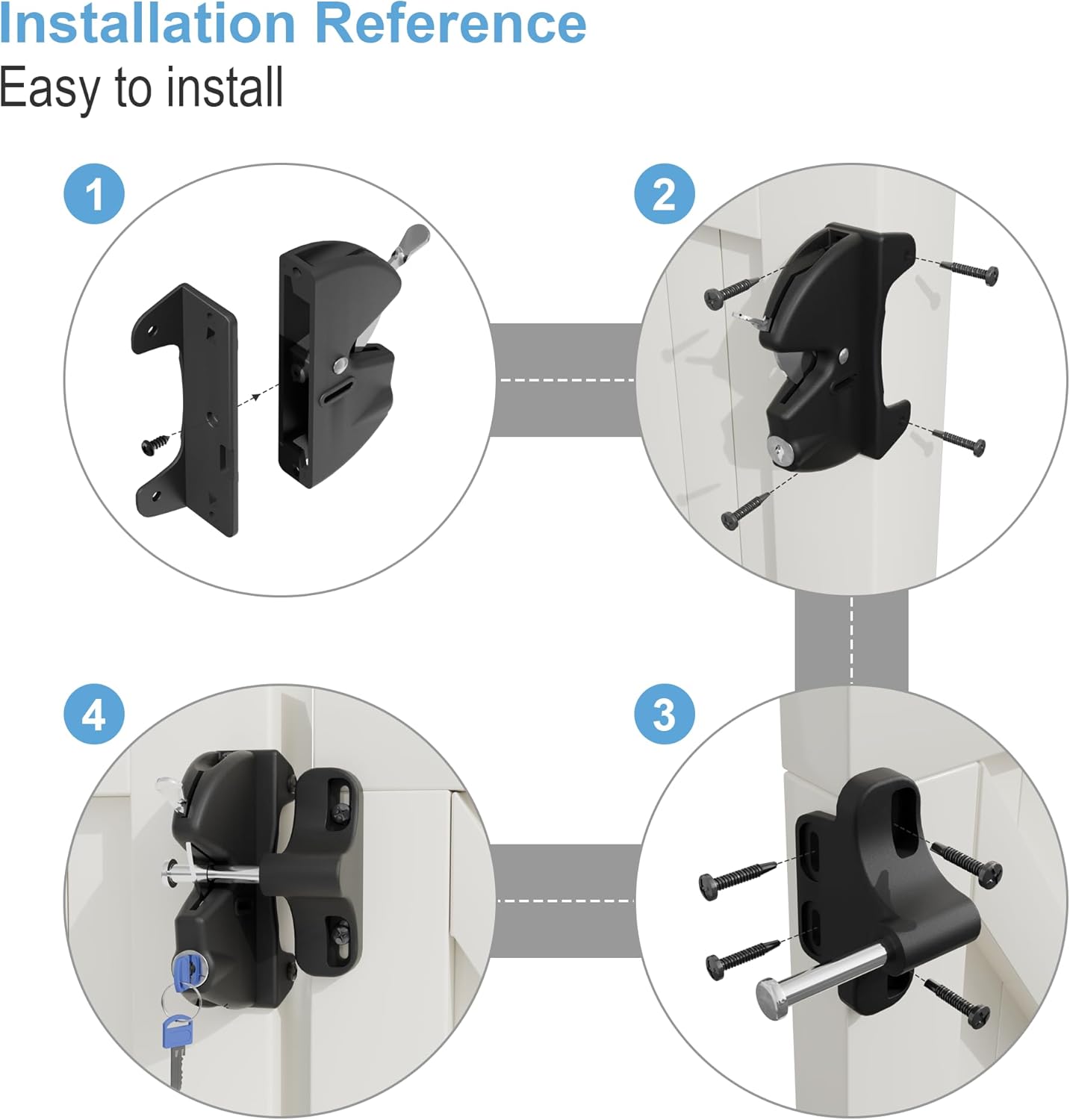 Self Locking gate Latch, Lockable Latch Key, Fence Lock Suitable for Outdoor Gates. Locking gate Latch Fence Hardware Suitable for Metal, Wood, and Vinyl Fences. Black Finish