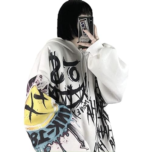 Gothic women's hooded sweater female raw bag easier doodle print plus velvet thick long sleeve shirt