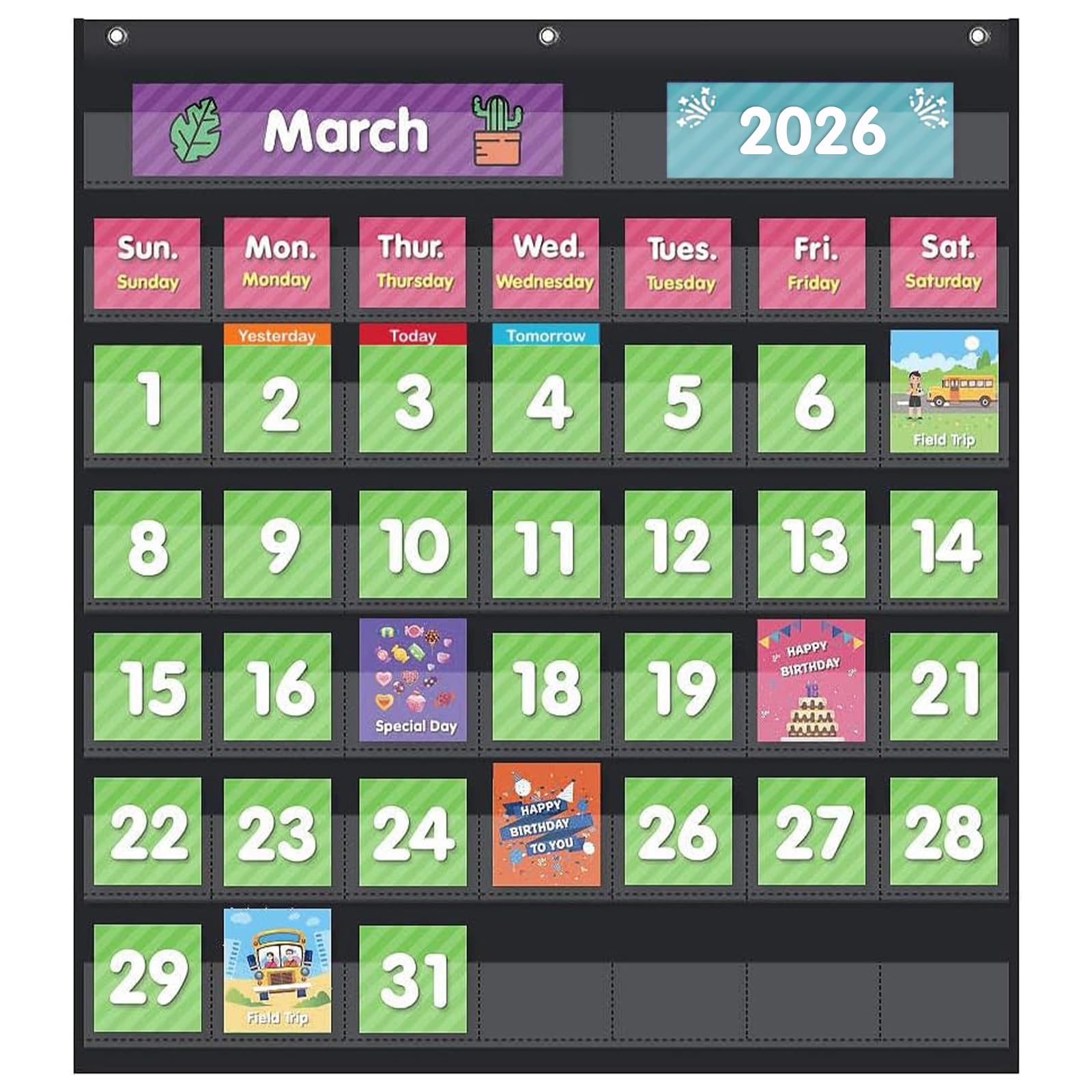 EAMAY Classroom Monthly Calendar Pocket Chart with 71 Cards for Kids Learning for Home,Homeschool Supplies and Classroom Must Haves!(Black)-image-35