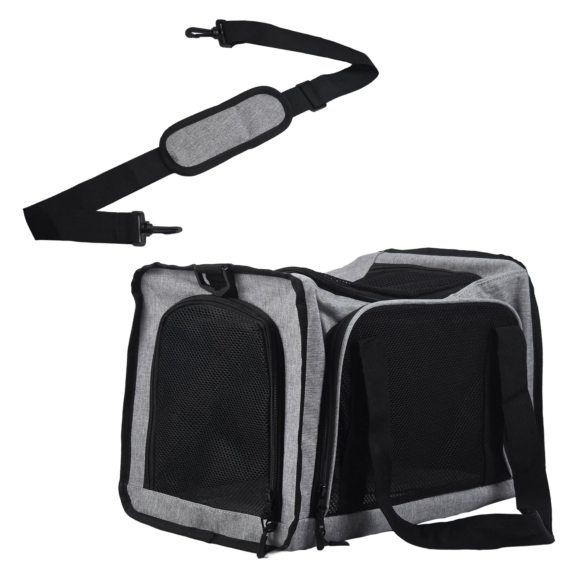 iCan Classic Pet Carrier – Light Grey Canvas Soft-Sided Carrier with Shoulder Strap & Safety Collar Clip – Portable Small Dog & Cat Bag