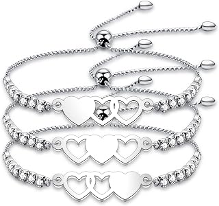 Sister Bracelets Set for 3 Sister Jewelry Gift Big Sister Mid Sister Lil Sister Bracelet Sister Gifts BFF Matching Heart Pendant Gift