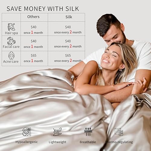 Miniatura 3 de PROMEED Funda de edredón 100 % seda de morera tamaño King, certificado Oeko-Tex, 22 Momme seda de morera con cremallera, regulación de temperatura
