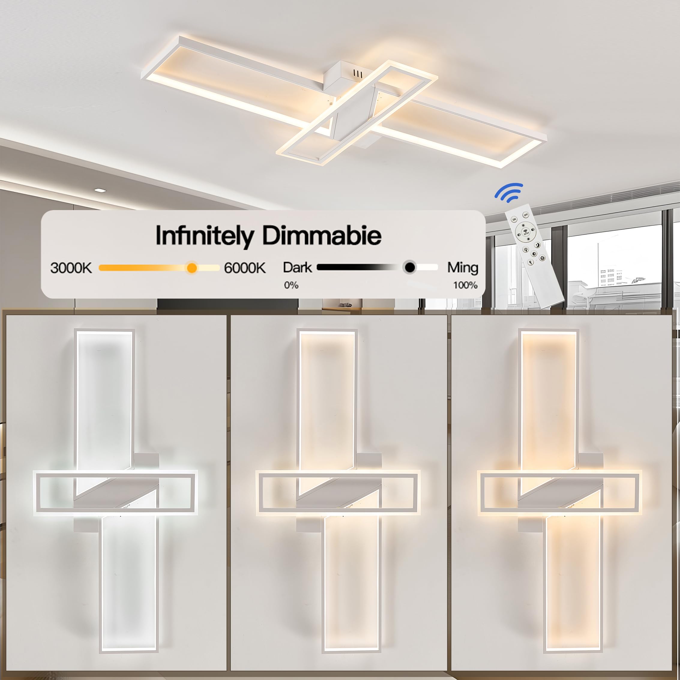 Narwhal Lampadario Led soffitto Moderno, Dimmerabile Plafoniera con Telecomando/APP, Timing e Funzione di Memoria, Plafoniere per Soggiorno,Camera da letto, Ufficio (Nero, 80cm)