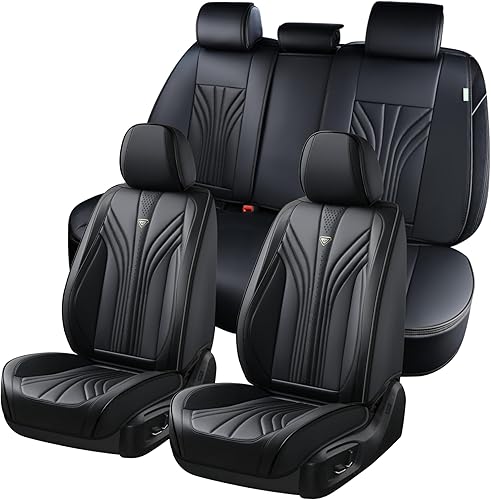 Juego completo de fundas de asiento de automóvil, fundas de asiento de cuero, fundas de asiento universales de lujo para 5 asientos, fundas de