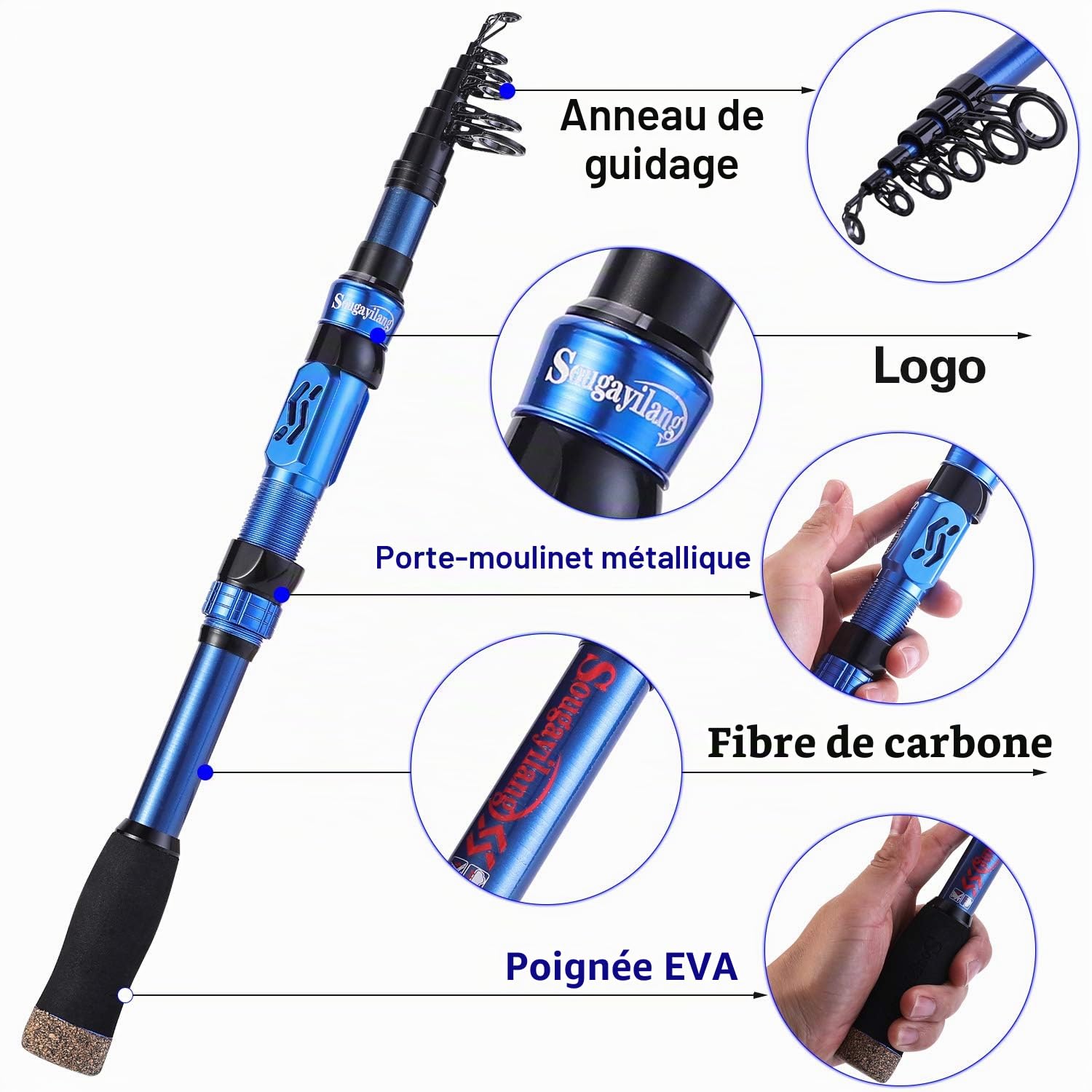 Sougayilang Fishing Rod Reel Combinations, 24 Ton Carbon Fiber, Portable Telescopic Fishing Rod Spinning Reels for Travel Saltwater Freshwater Fishing Gifts for People
