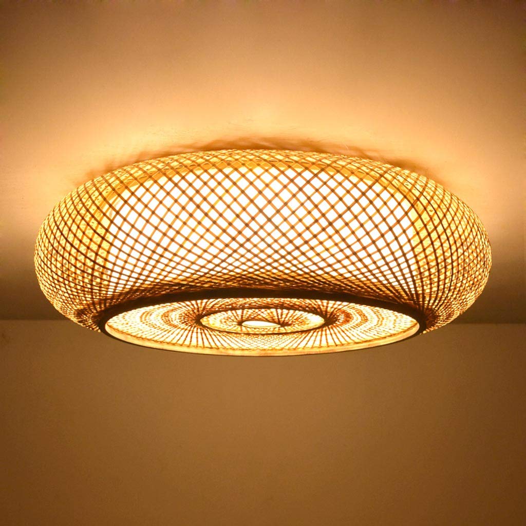 HYQJUNE Natural Bamboo Dining Table Ceiling Light E27 Bamboo Woven Lampshade Chandelier Southeast Asian Style Restaurant Ceiling Lamp Simple Round Living Room Bedroom Decoration Pendant Lamp,60cm