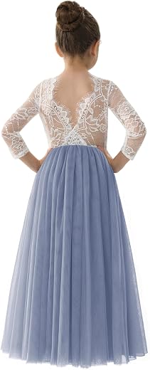 2Bunnies Girl Rose Lace Back A-Line Straight Tutu Tulle Party Flower Girl Dresses