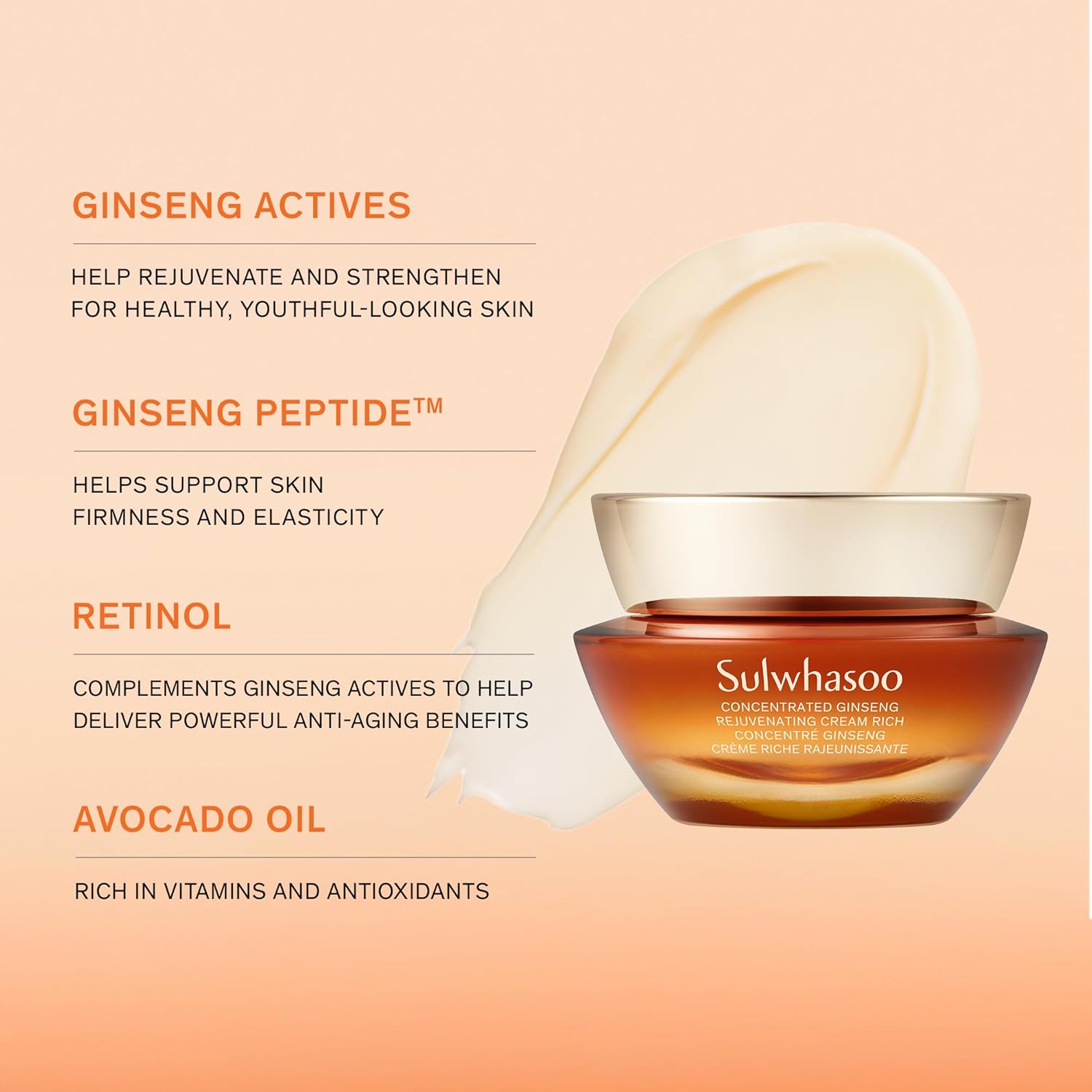 Sulwhasoo Concentrated Ginseng Rejuvenating Cream Rich- Korean Ginseng & Peptide Anti-Aging Rich Moisturizer with Retinol for Wrinkles, Firmness & Nourished Skin, 1.69 fl. oz.