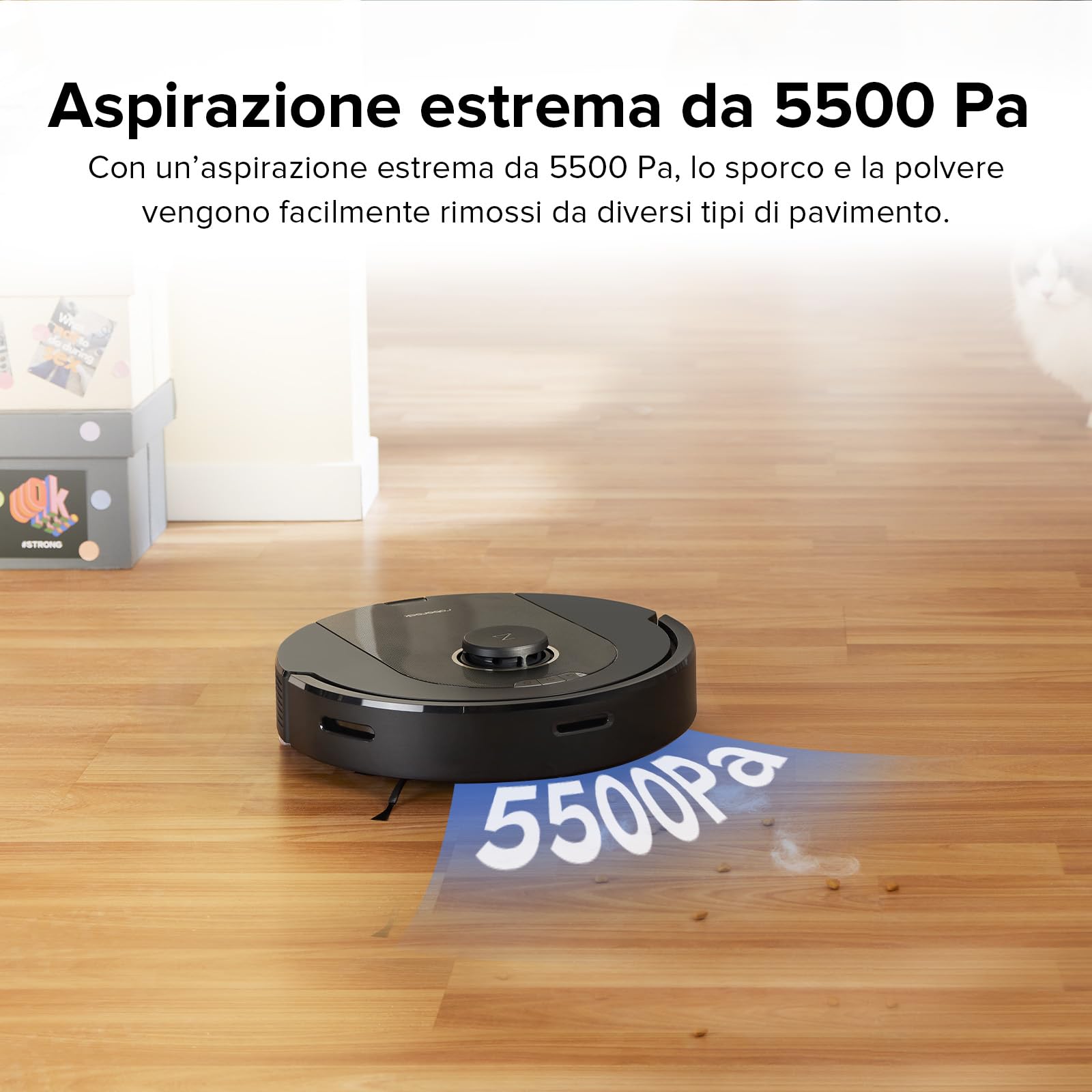 roborock Q5 Pro Robot Aspirapolvere Spazzola DuoRoller, 5500Pa, 770ml Cestino della Polvere, 180ml Serbatoio, Autonomia 240min, Aspirapolvere Lavapavimenti Navigazione LiDAR PreciSense, Alexa/APP