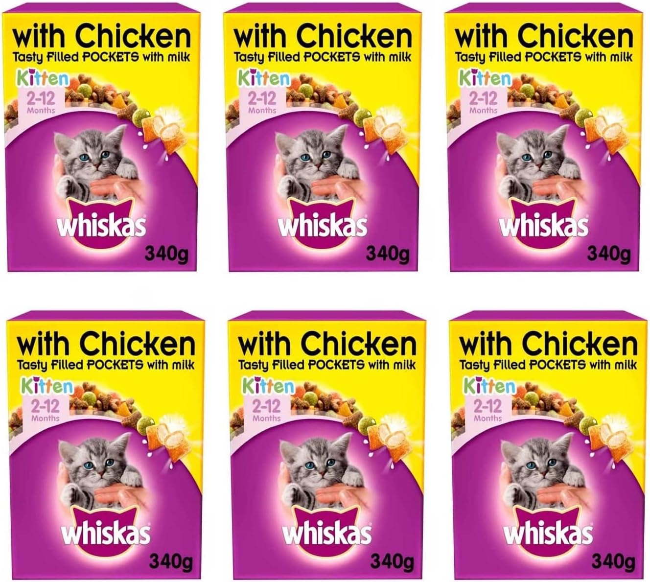 Whiskas 212 Months Kitten Complete Dry with Chicken, 340g x 6 Amazon