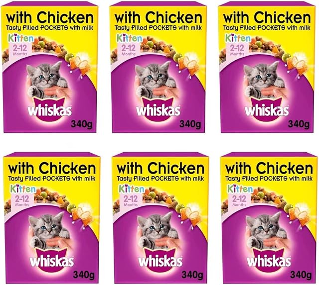 Whiskas 2-12 Months Kitten Complete Dry with Chicken, 340g x 6