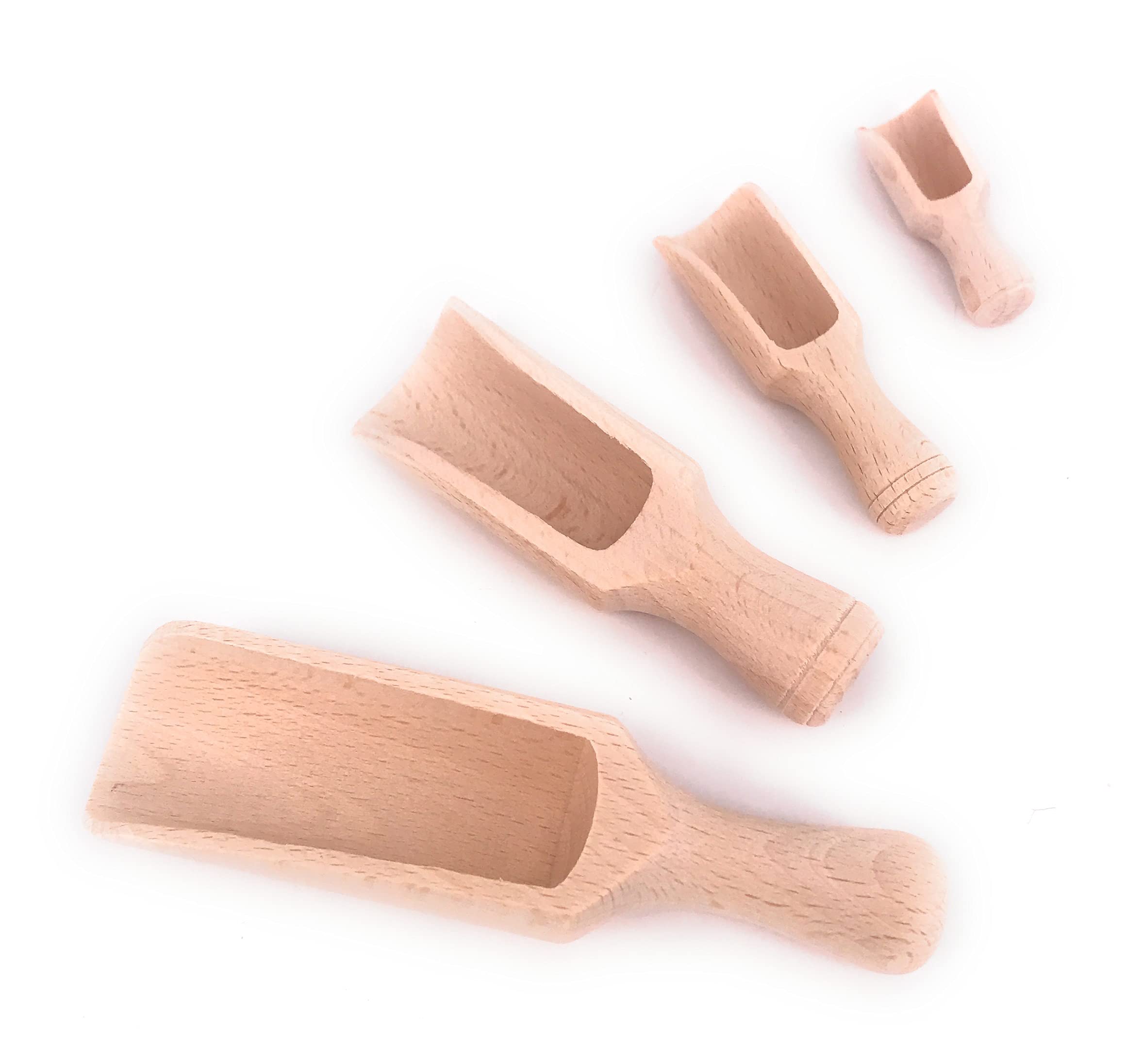 Balna Gewürzschaufel Set Holz 4 Stück Gewürz Löffel Holzlöffel Holzschaufel Gewürzstreuer Füllschaufel Gewürzlöffel Teeschaufel unterschiedliche Größen