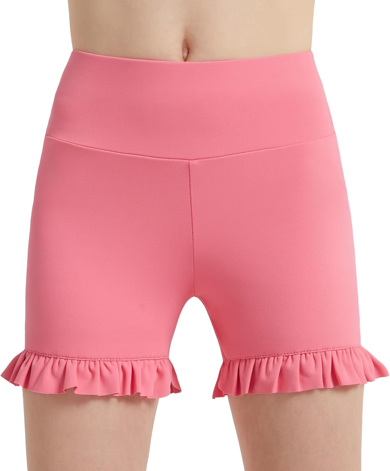 DIPUG Girls Athletic Shorts Ruffle High Waisted Dance Gymnastics Yoga Shorts for Kids?Age 4-13Y 5-7 Years Coral Red