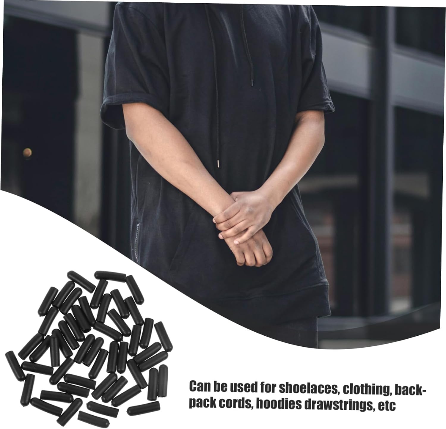 BCOATH 50pcs Cord Lock Stoppers Durable Soft Plastic Fasteners for Drawstrings Shoelaces Hoodies and Lanyards Versatile Black Cord Ends for Clothing and Gear