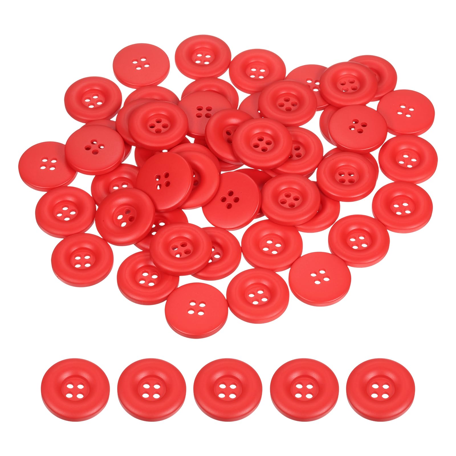 sourcing map 50pcs Sewing Button 25mm (1 Inch) 4 Holes Resin Thickened Round Crafting Replacement Buttons for Clothing DIY Crafts Decoration, Red