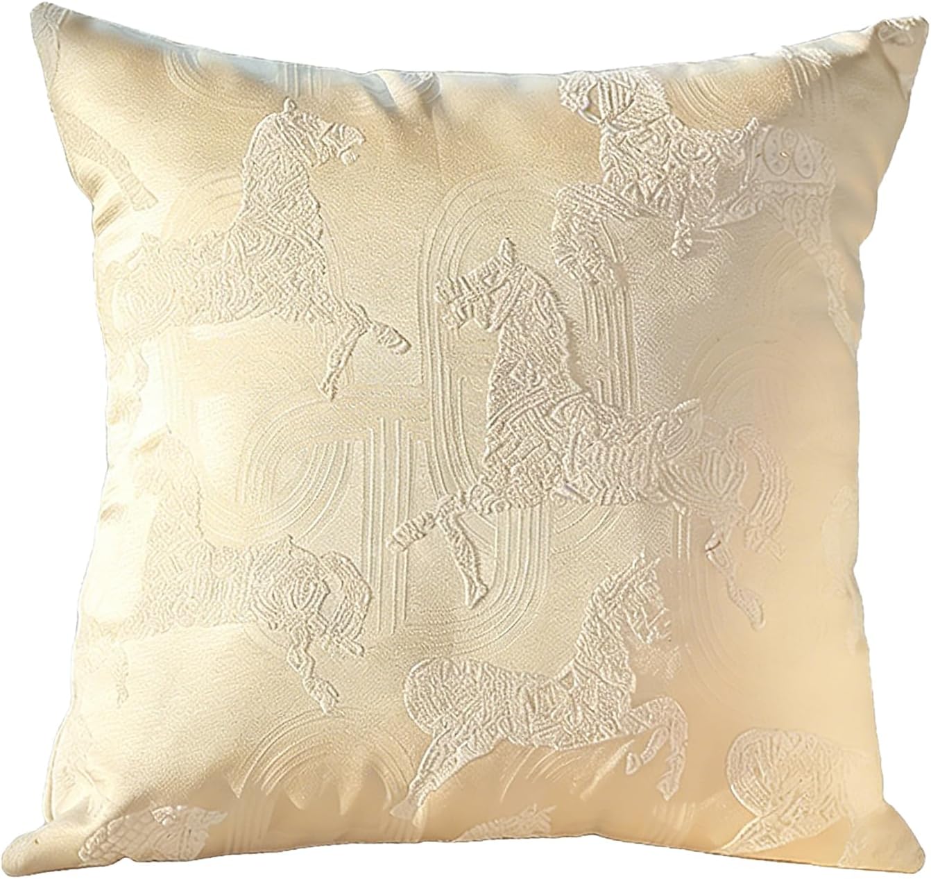 Croker Horse 18x18'' inches Decorative Throw Pillow Cushion Cover - White Palace Horse Chenille Jacquard Embroidery Couch Pillow Covers for Living Room Bedroom