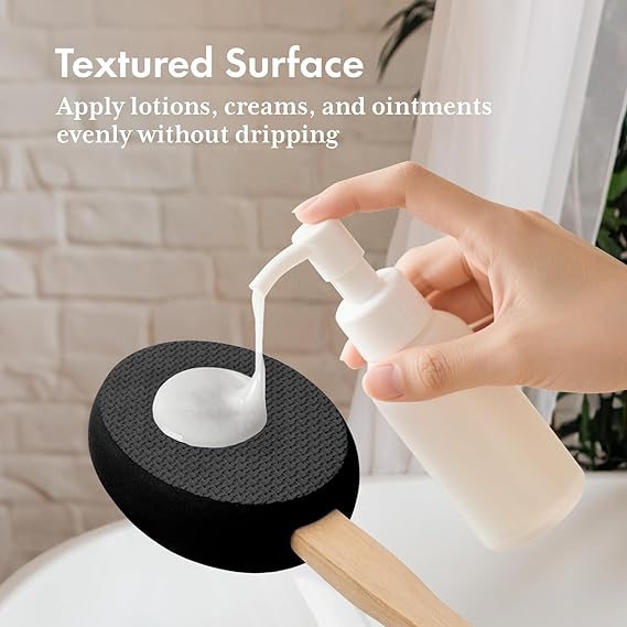 AmazerBath Lotion Applicator for Back, Feet, 4 Replacement Pads with 17 Curved Handle, Back Sunscreen Applicator for Kids, Elderly, Women, Apply Skin Cream Medicine Moisturizer Tanner, Black