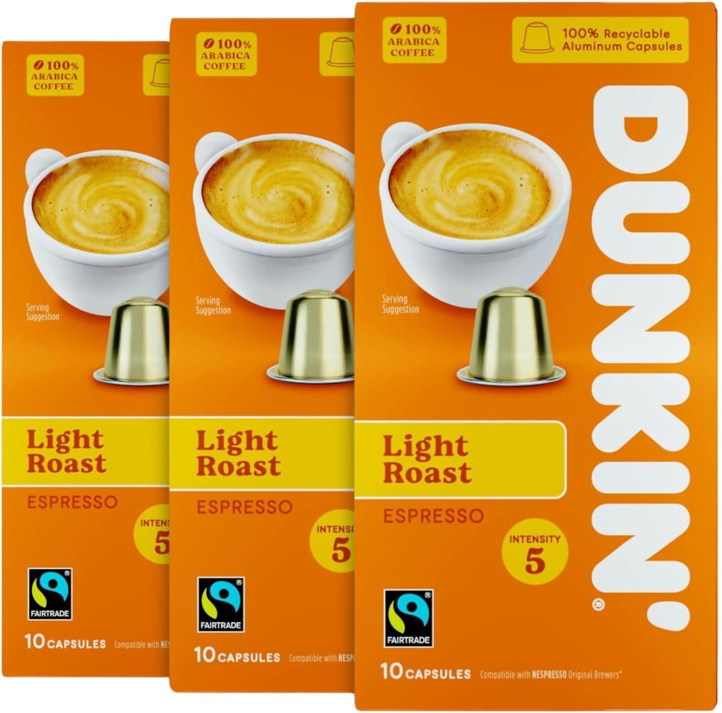 Dunkin’ - Light Roast Espresso Coffee Pods - 10 Servings x 3 Packs