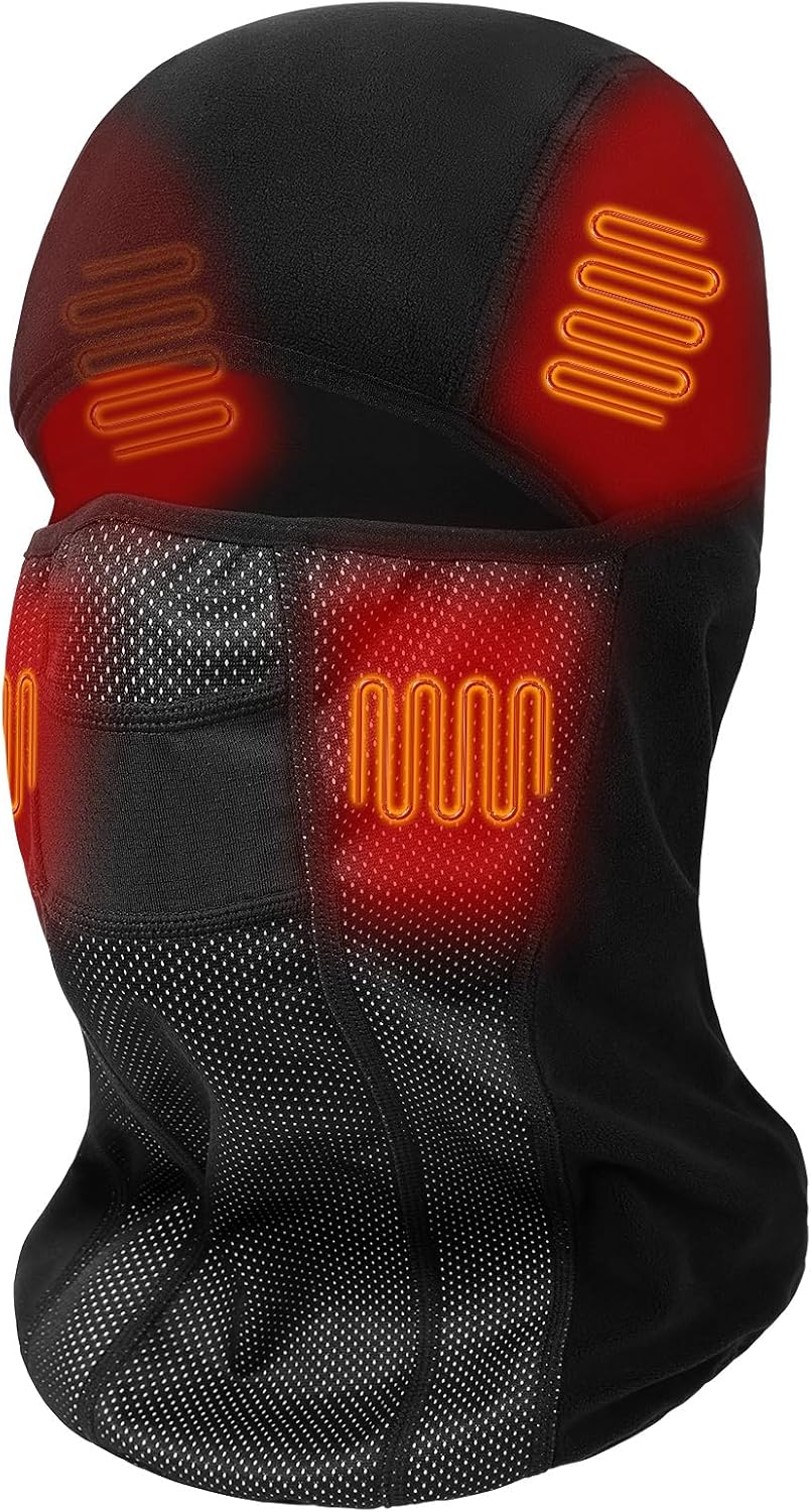 Heated Balaclava Women Men, Fleece Ski Mask Balaclava Winter Shiesty Mask Wire Control for Football Motorcycle Hunting Cycling Snowboarding Black (No Battery)