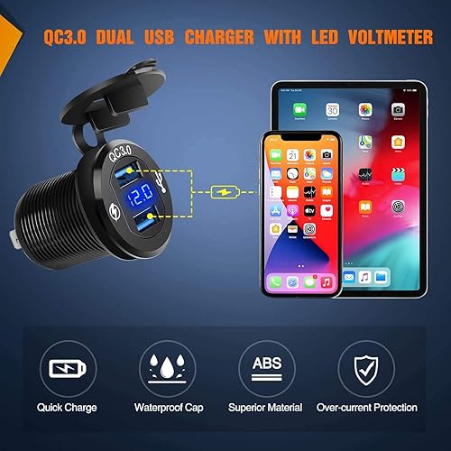 Miniatura 6 de 2 juegos de paneles de barco marino de 4 cuadras, interruptor basculante de 12 V, interruptor de encendido y apagado, carga rápida 3.0, cargador USB