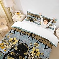 Vista 5 de Juego de ropa de cama de abeja amarilla para niñas y niños, funda de edredón con textura de madera de abeja tamaño Queen, funda de edredón de abeja