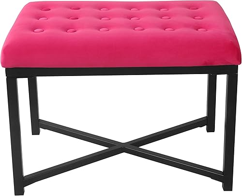 Homepop Decoración del hogar  Banco otomano tapizado de terciopelo  Banco otomano para sala de estar y dormitorio, rosa oscuro