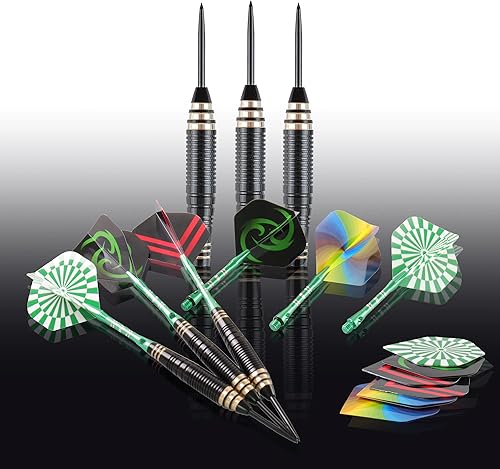 Miniatura 10 de CareGames Juego de dardos de punta de acero de 0.85oz con estuche de transporte y accesorios adicionales, negroazulverde