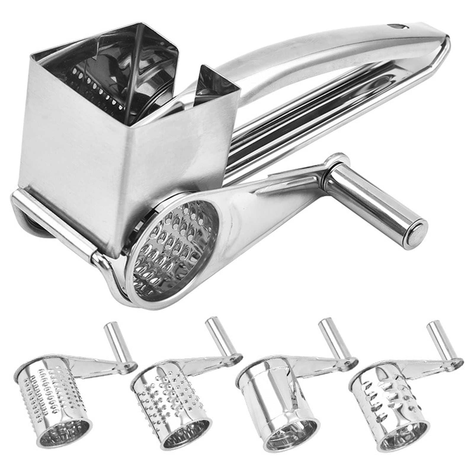 Molinillo de Queso Giratorio Manual, rallador de Verduras Multiusos de Acero Inoxidable con 4 Cuchillas de Tambor, Utensilios de Cocina para Queso, nueces, Jengibre, Zanahoria, Pepino