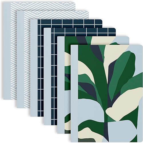 PAPERAGE Paquete de 6 cuadernos de composición, 140 páginas, 3 cubiertas decorativas únicas con papel rayado universitario (floral mineralista), 7.5