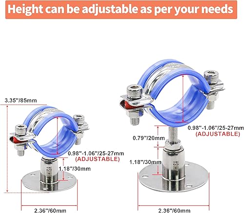 Miniatura 2 de AKIHISA 2 soportes de tubería de acero inoxidable 304, montaje en pared, montaje en techo, soporte de tubería para tubería OD 0.984-1.063 in, rango