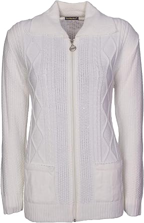 Lets Shop Shop Womens Zipped Cable Knit Long Sleeve Zip Through Fasten  Jumper Top Ladies Classic Knitwear Zipper Cardigan Pullover Plus Size 10 12  14 16 18 20 22 24 : Amazon.co.uk: Fashion
