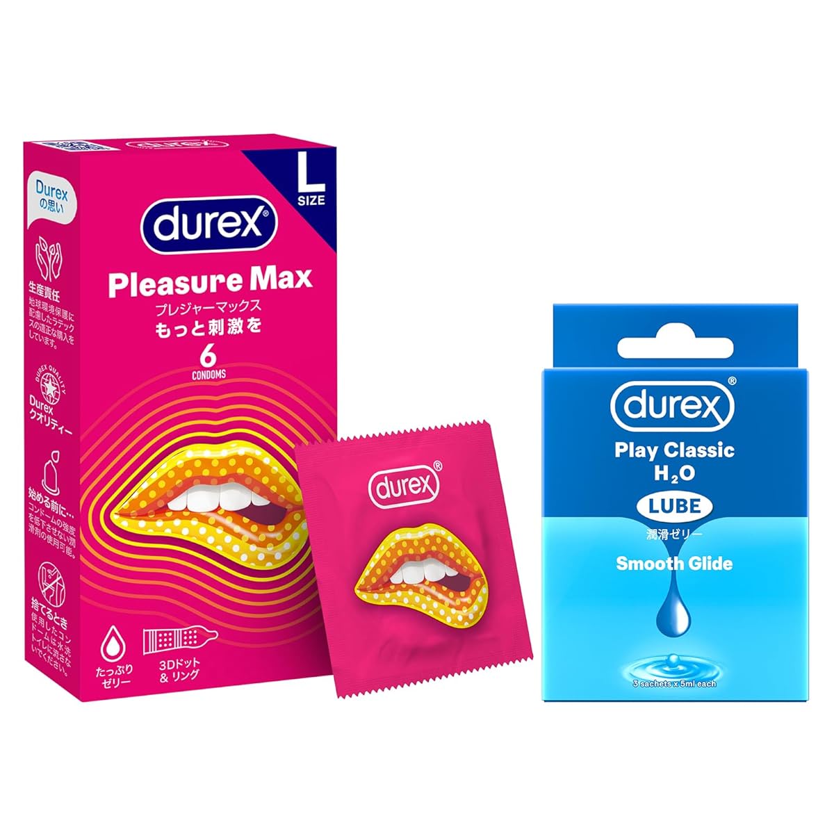 Durex デュレックス コンドーム プレジャーマックス ピンク 6個入り こんどーむ + 試供品付き(デュレックス 潤滑ゼリー フィール 5mL 3個入り)