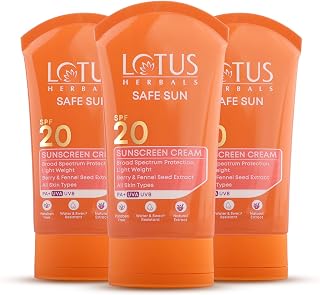 Lotus Herbals Safe Sun Sunscreen Cream - Breezy Berry SPF 20 PA+| Sweat & Waterproof, Non-Greasy| Berry extract| | All skin types|50g (Pack Of 3)
