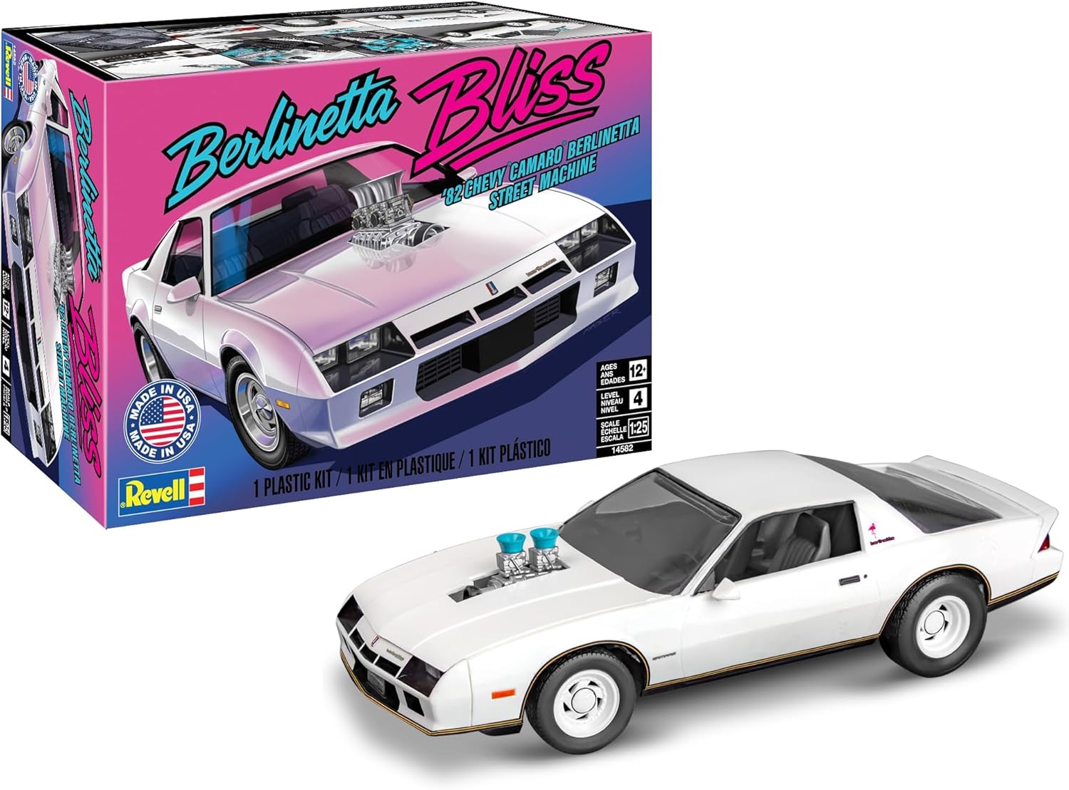 Revell 1:25 ’82 Chevy Camaro Berlinetta Model Kit #14582 – Custom Street Machine, V8 Engine, 100 Parts, Skill Level 4 Advanced Build, Classic 1980s Car Model for Adults & Teens (12+)