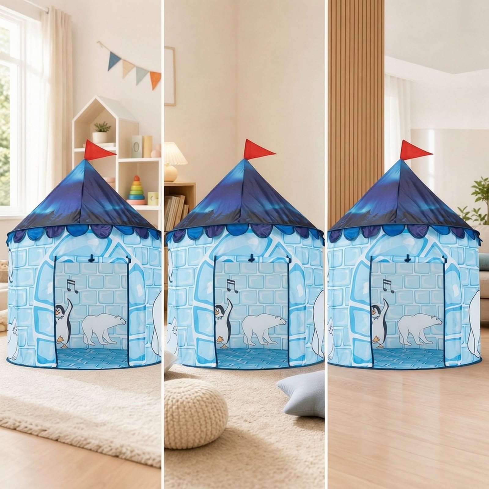 spielzelt mit Dachfahne strapazierfähig -Spielzelt stabil Indoor-Zelt für, Zimmer, Gemeinschafts-Wohnbereich, Dunkelblau