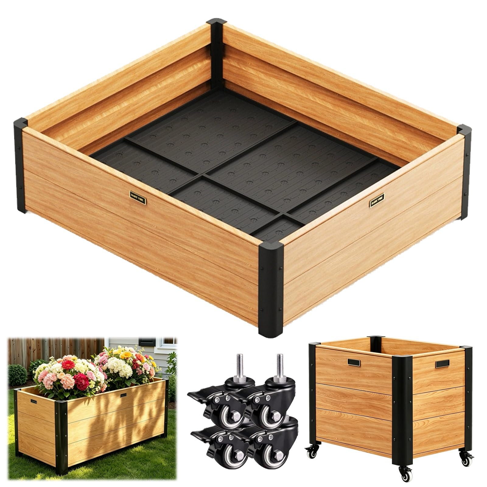 Cama de jardín elevada fácil de mover con patas para huerto exterior