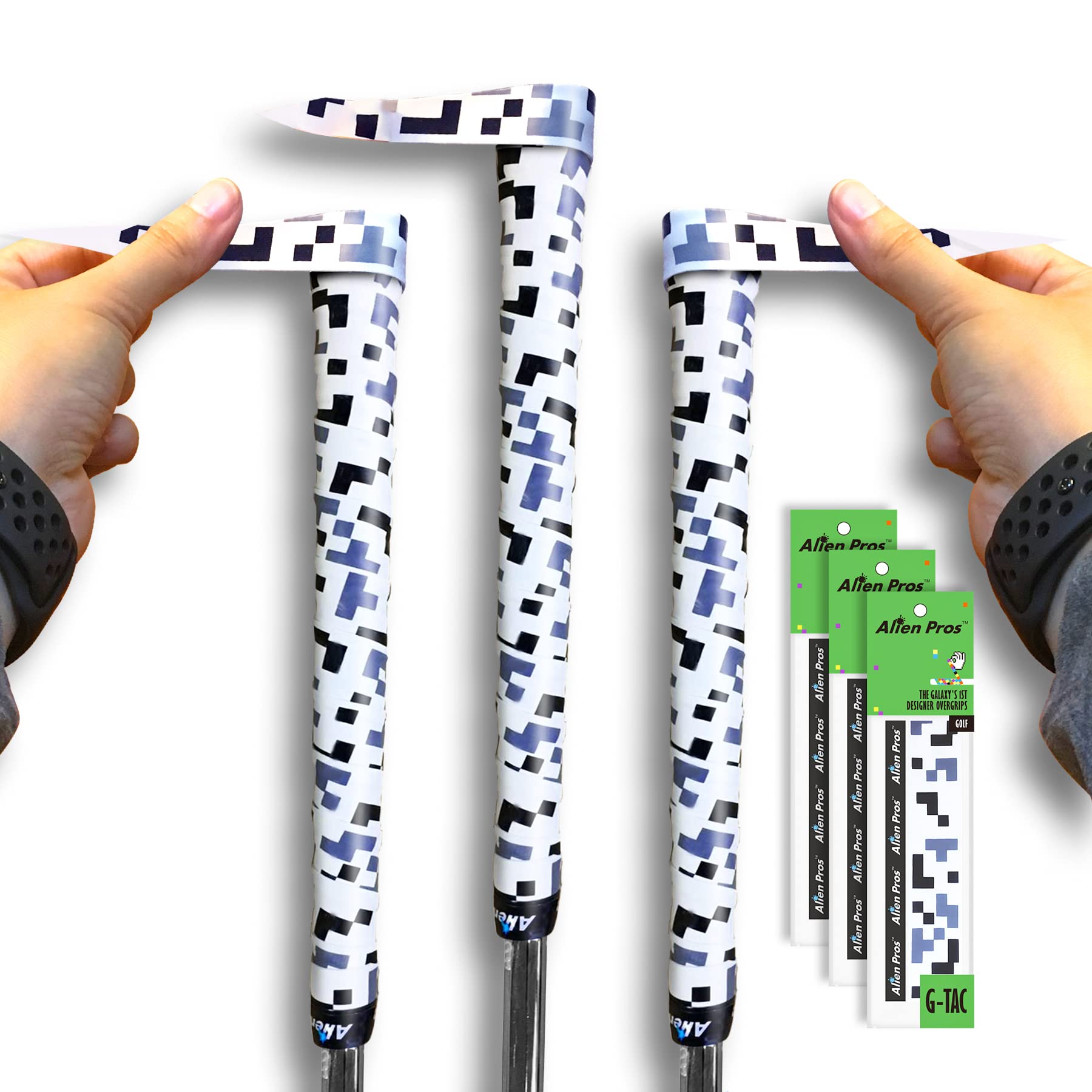 Alien Pros Golf Grip Wrapping Tapes (3-Pack) - Innovative Golf Club Grip Solution - Enjoy a Fresh New Grip Feel in Less Than 1 Minute (3-Pack, Blocks)