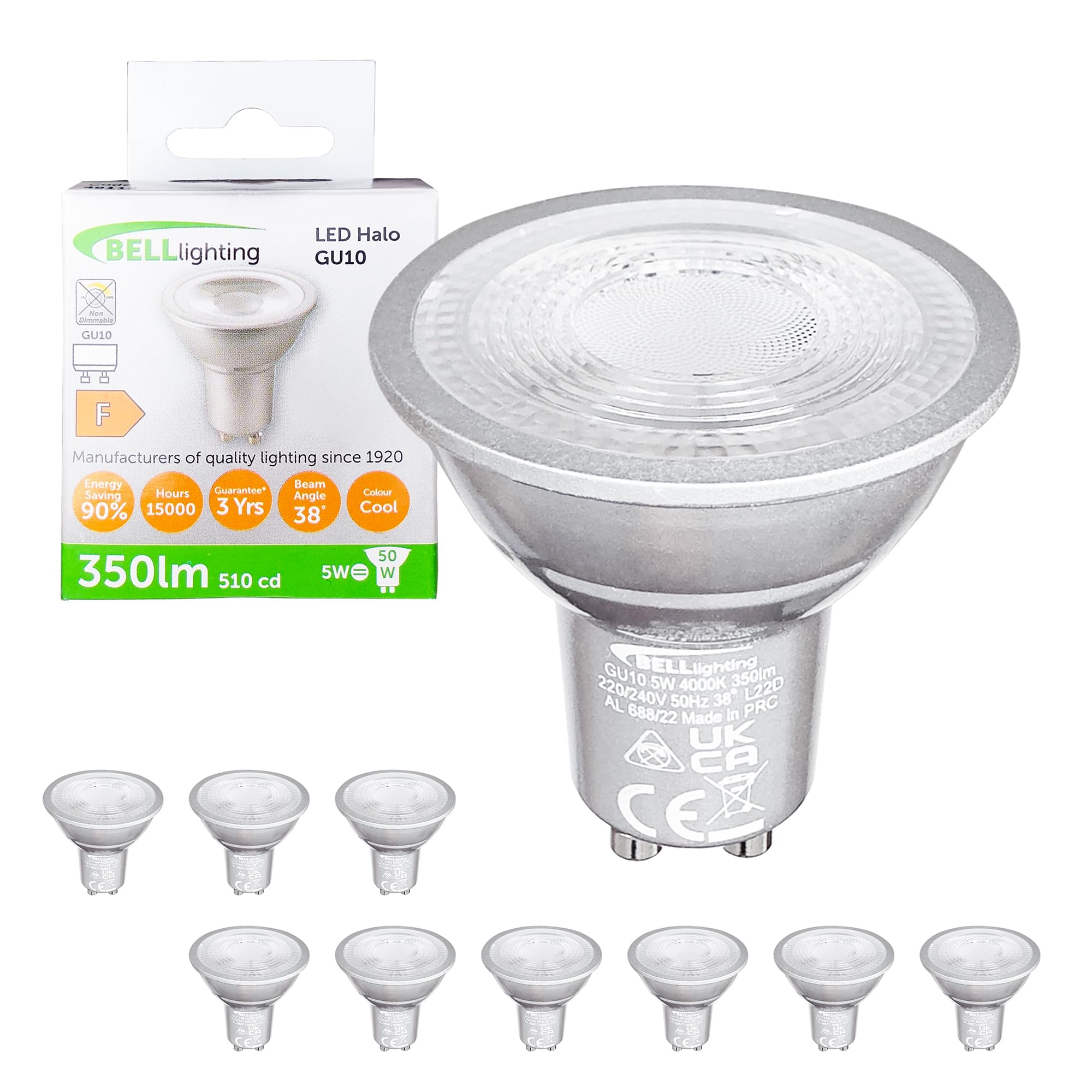 Bell Lighting LED GU10 Bulb 5W, Cool White 4000K, Non-Dimmable, Pack of 10